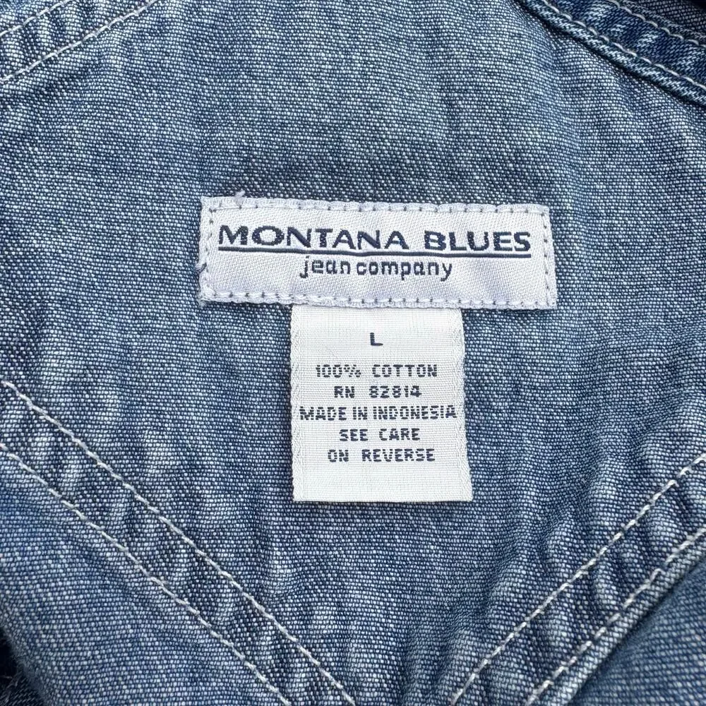 VTG‎ Montana Blues Kids Bib Overalls Shorts Sz L Blue Denim Carpenter Casual
